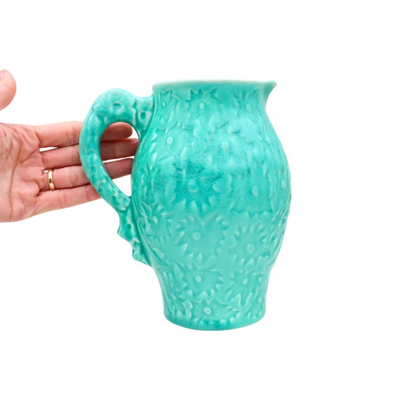 Burlington Ware Stoneware Pitcher Vase, Mid Century Green Jug, 50's Jug Vase