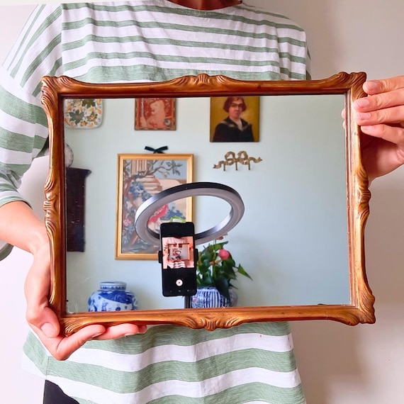 Antique Small Victorian Ornate Gilt Wood Rectangular Wall Mirror