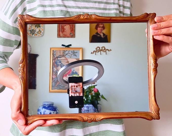 Antique Small Victorian Ornate Gilt Wood Rectangular Wall Mirror