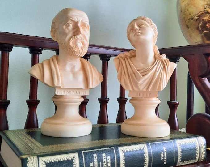 Vintage Resin Busts Of Niobe and Socrates Museum Copies Souvenirs From Greece, Academia Decor Pair