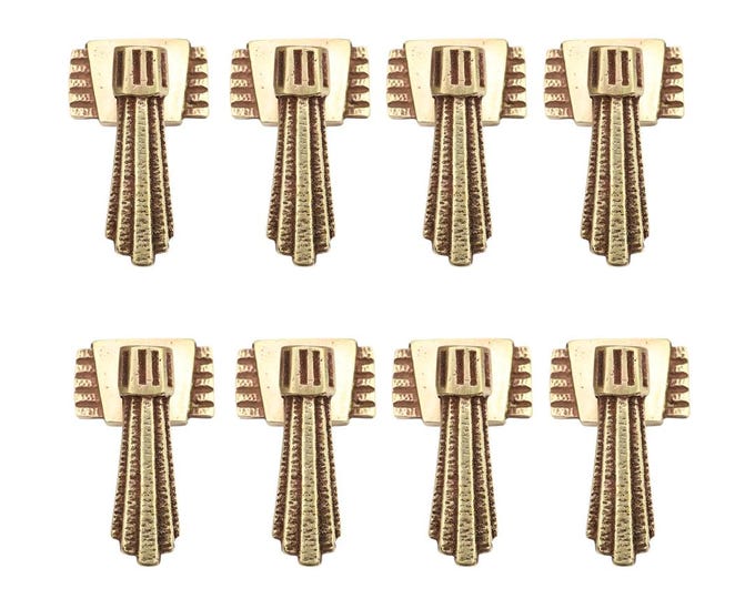 Antique Art Deco Brass Drawer Pull Handles - Set of 8