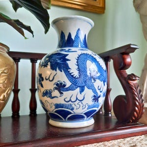 Blue and White Chinese Dragon Vase - Etsy