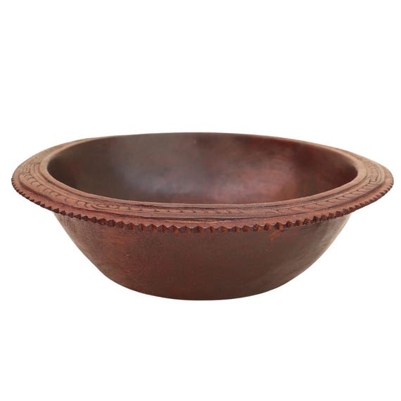 Large Hand carved African teak wood fruit bowl, Rustic Primitive wooden bowl
