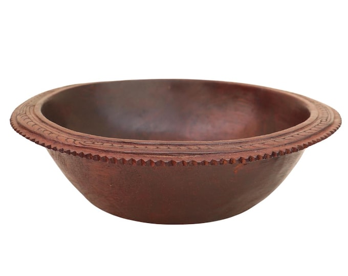 Large Hand carved African teak wood fruit bowl, Rustic Primitive wooden bowl