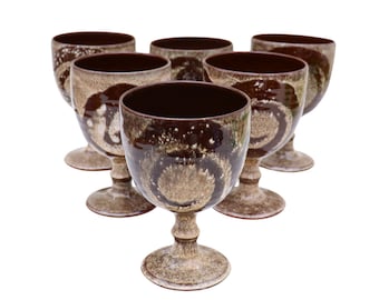 Woburn Pottery Wine Goblets set of 6,  Studio Pottery Wine Glasses, Hand-thrown Pottery Goblets