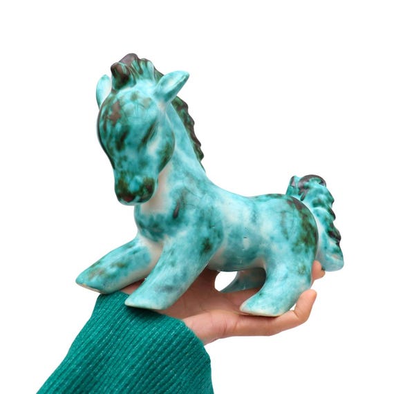 Mid Century Pottery Horse In The Manner of Walter Bosse, Large Cute Ceramic Horse