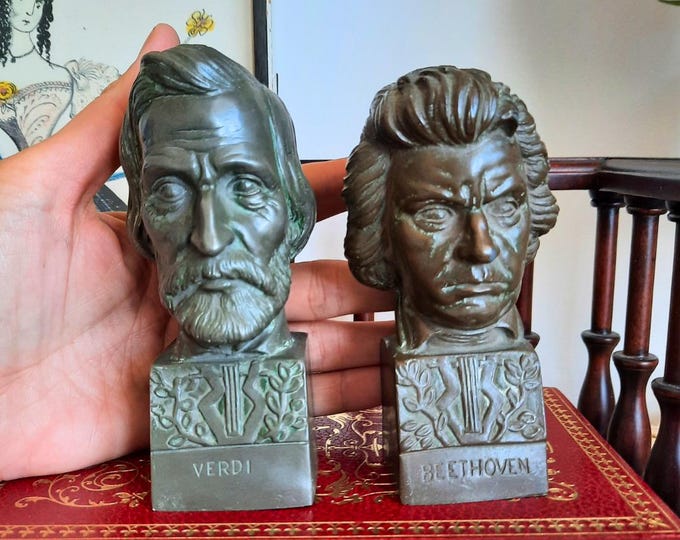 Verdi & Mozart Busts: Bronze Effect Resin Academia Decor Pair
