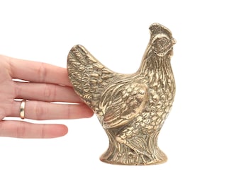 Mid Century Brass Chicken Figurine, Retro Animal Decor, Bird Brass Ornament