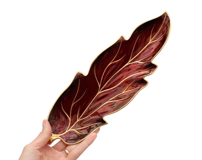 Mid Century Carlton Ware Royal Rouge Leaf Dish: Red & Gold Candy Bowl