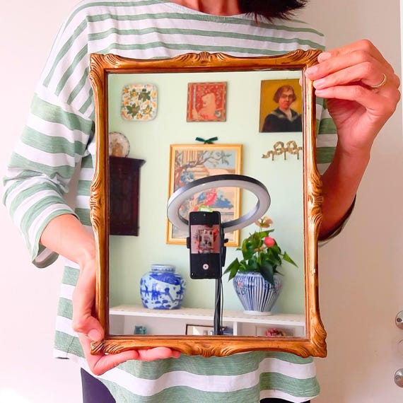 Antique Small Victorian Ornate Gilt Wood Rectangular Wall Mirror