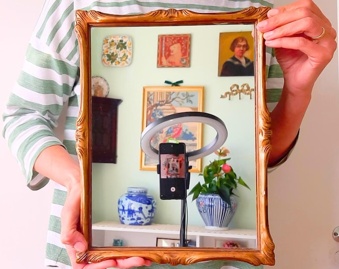 Antique Small Victorian Ornate Gilt Wood Rectangular Wall Mirror