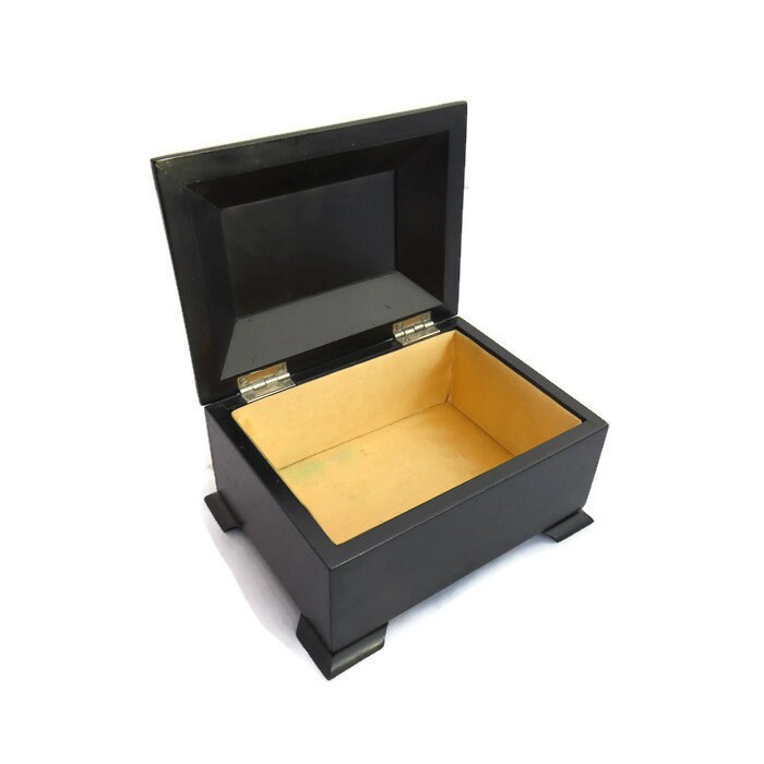 Art Deco Ebony Trinket Box. Deco English Box.Ebony Lidded Box. Deco