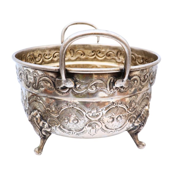 Large Morrocan Handcrafted Alpaca Silver Jardiniere Centrepiece on Four Legs With Handles, Large Champagne Ice Bucket