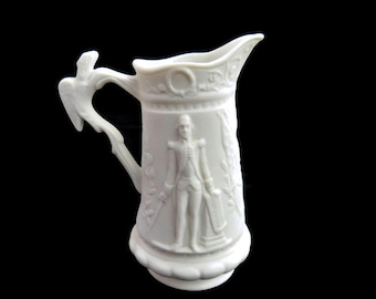 Portmeirion Parian American Independence/George Washington Milk Creamer Jug.White Ceramic Creamer.Creamer Milk Jug.Vintage Gift Idea.