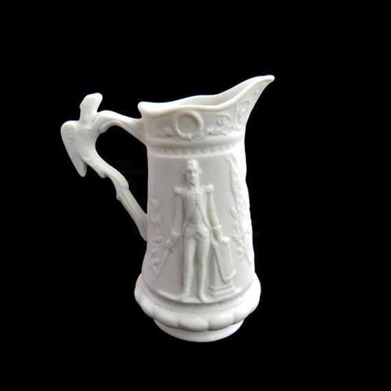 Portmeirion Parian American Independence/George Washington Milk Creamer Jug.White Ceramic Creamer.Creamer Milk Jug.Vintage Gift Idea.