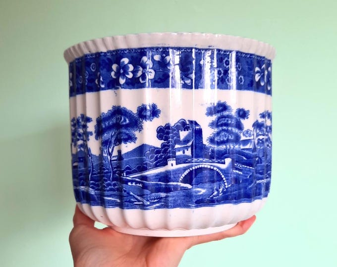 Antique Large Spode Copeland Blue Tower Pattern Jardiniere Older Version C 1920's- 30's