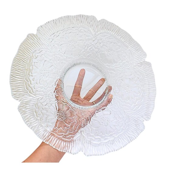 Large French Glass Bowl Centrepiece with Floral Design, Large French Bowl, Floral Centrepiece