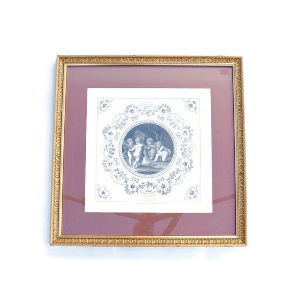 Golden Framed Francesco Bartolozzi After Cipriani Stiple Engraving of Cherubs- Puti C 1785, Neoclassical Wall Decor.