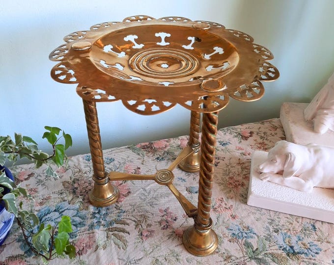 Tall Truly Antique Ornate Brass Plant Stand C Mid 1800's. Victorian Home Decor