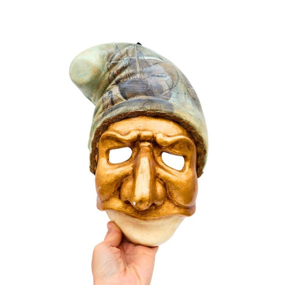 Vintage Original Venetian Wall Mask By L'Unicorno Magico In Venetia, Italy, Commedia Del'Arte Wall Decor