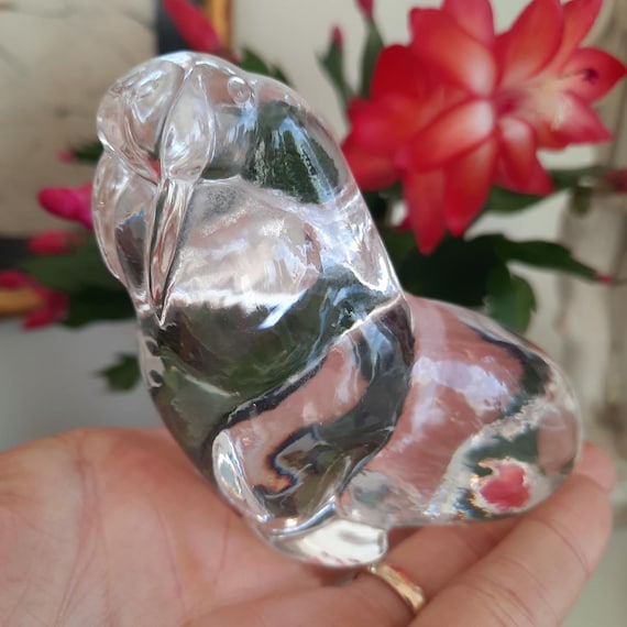 Vintage Royal Doulton walrus clear glass paperweight, Crystal Walrus Paperweight Figure