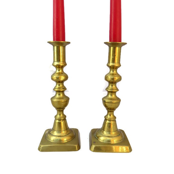 Antique Pair Of Brass Candle Holders 1800's Victorian candlesticks