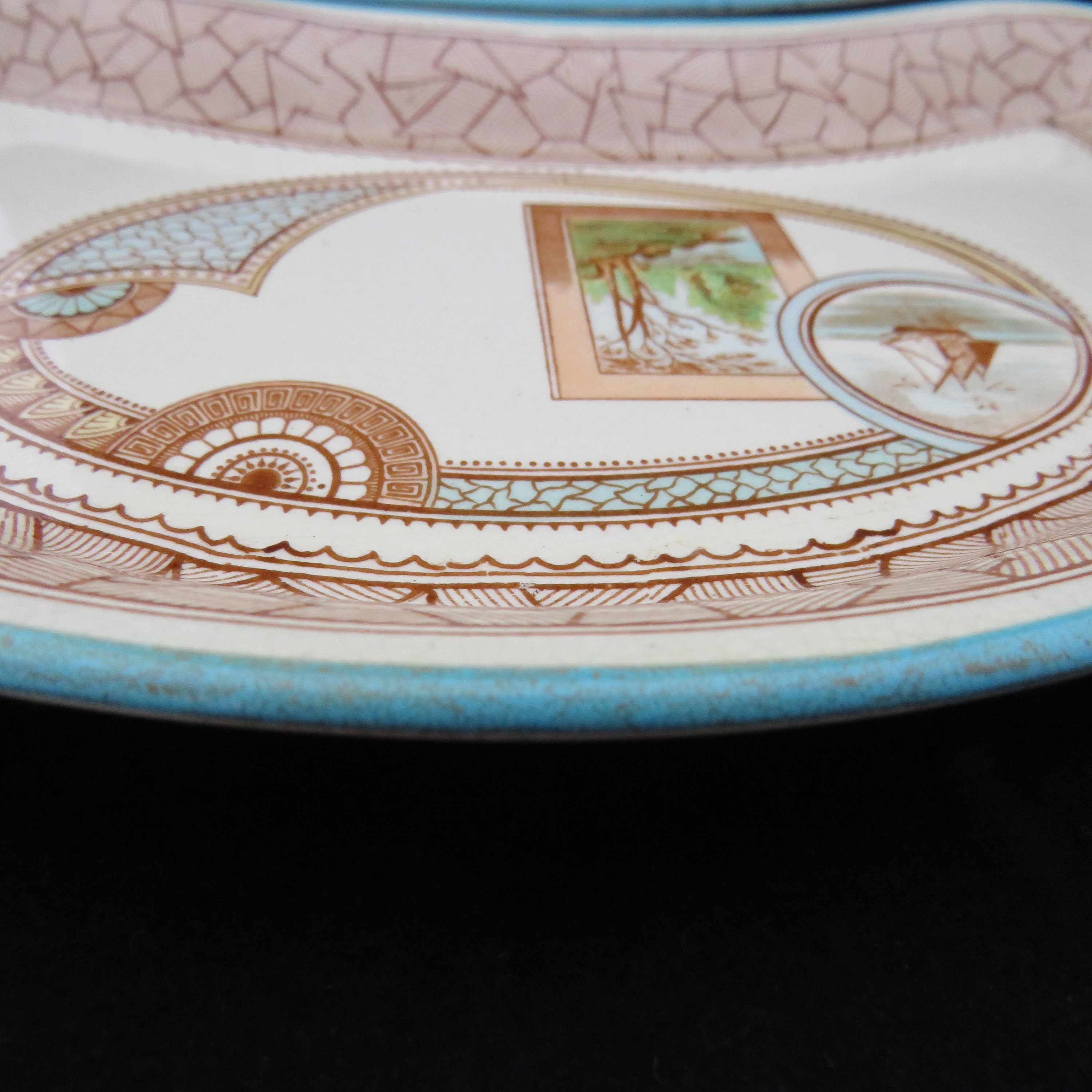 Antique Old Hall Earthenware Co Excelsior MultiColored Transferware