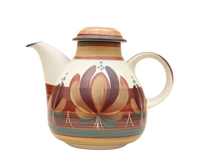 Spanish Porta Celi Pottery Teapot With Hand-Painted MCM Style Floral Design