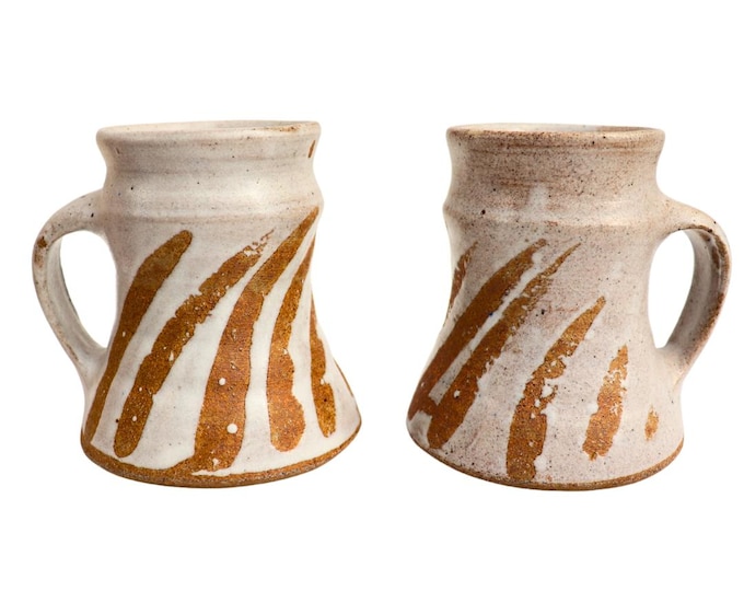 Vintage Pair of Studio Pottery Mugs Earthy Tones Hand-thrown Pottery Gift For A Couple