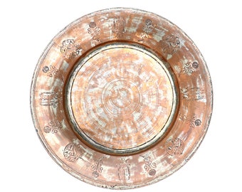 Large Rustic Turkish Copper Tin Charger Wall Plate .Decorative Copper Bowl .Large Copper Plate Bowl