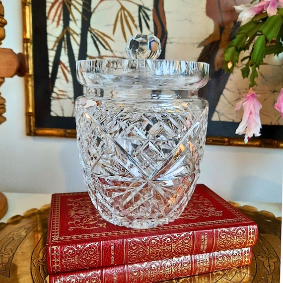 Vintage Cut Crystal Lidded Cookie Jar, Quality Crystal Cookie Barrel Candy Jar