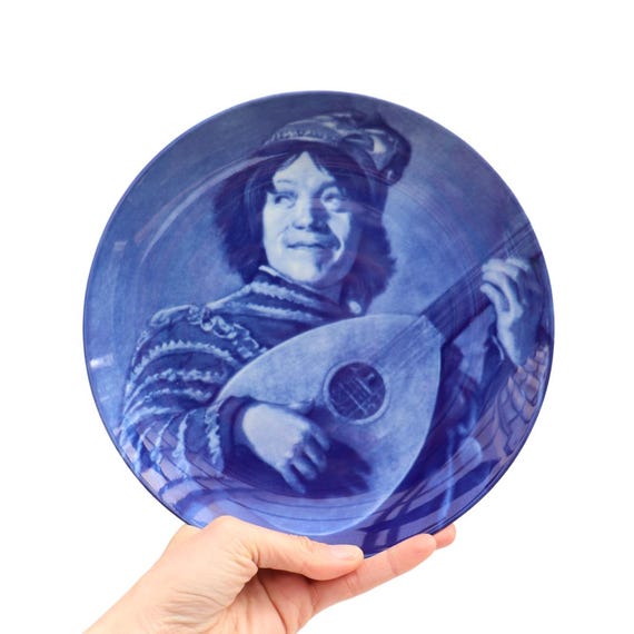 Mid Century Berlin Design Series Frans Hals ''The Fool'' Blue Porcelain Decorative Wall Plate Made In Germany