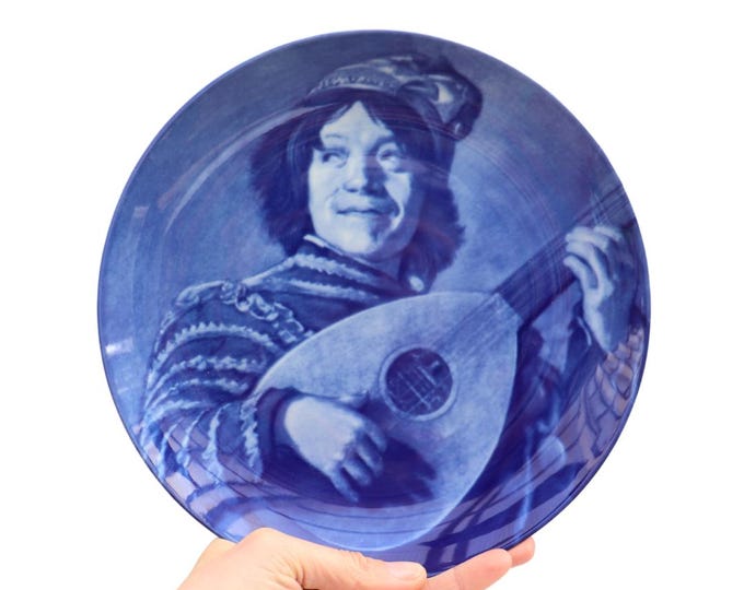 Mid Century Berlin Design Blue Porcelain Wall Plate: Frans Hals "The Fool"