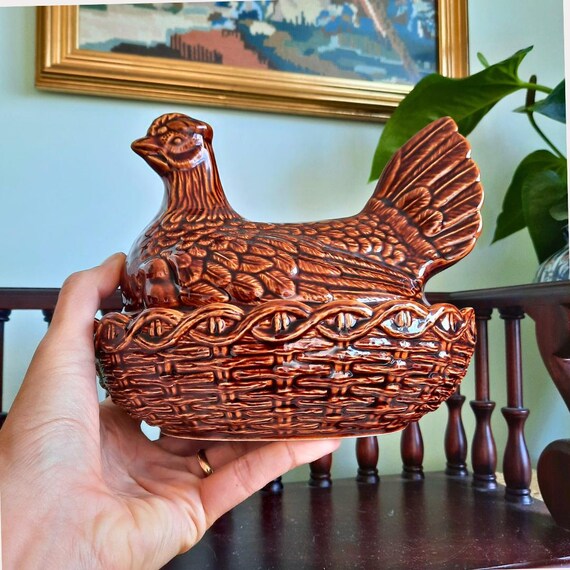 Mid Century Portmeirion Ceramic Hen Egg Basket Holder Made in England N 3.Retro Kitchen Storage, Hen Crock