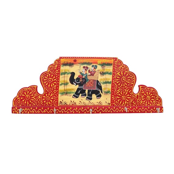 Indian Hand Painted Elephant Wall Key Holder, Boho Wall Key Holder, Kashmir Wall Key Holder