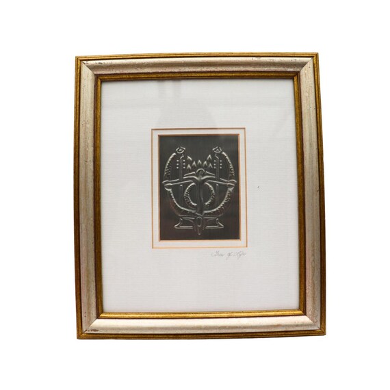 Golden Framed Original Art Tree of Life Repousse Pewter Panel By Linda Kerr H 11.5 inches tall