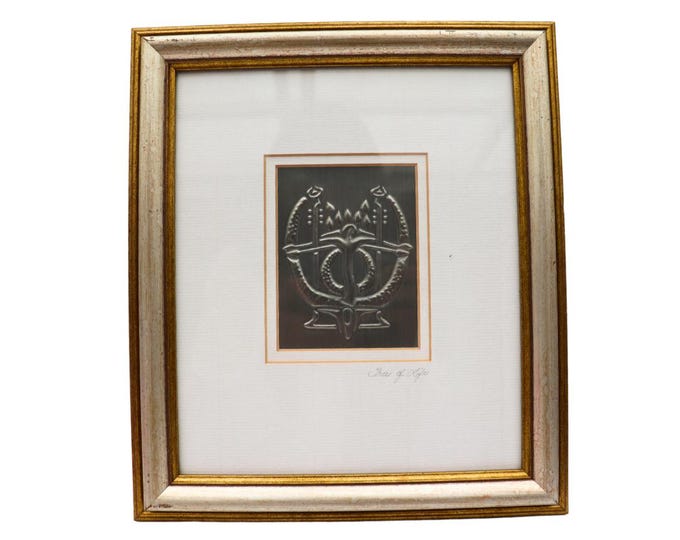 Golden Framed Original Art Tree of Life Repousse Pewter Panel By Linda Kerr H 11.5 inches tall