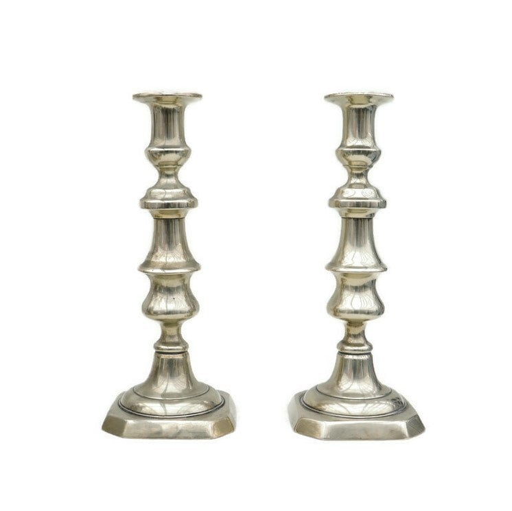 Large Pair Of Brass Candlesticks Pair H 28 cm, Victorian Candleholder