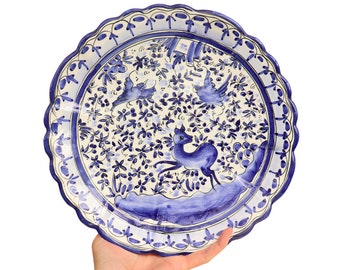 Portuguese Ceramic Hand-painted Decorative Wall Plate XVII Century Recreation 12.5'' '.Blue & White Hand Painted Wall Plate Made in Portugal