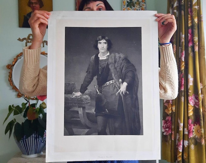Antique Photogravure of Henry Irving as Hamlet, Shakespeare's Character Intaglio Print