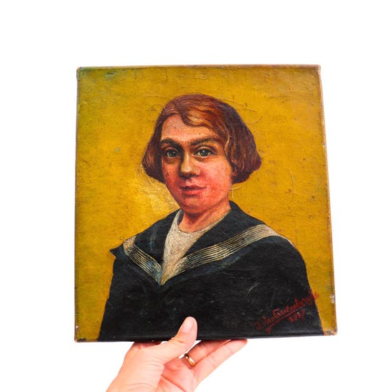 1920's Antique Expressionist Oil Painting Of A Sailor Boy J Van Caekenberghe
