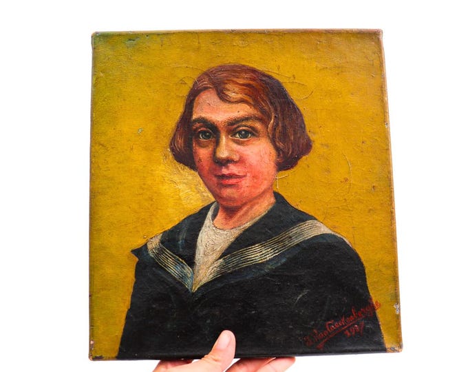 1920's Antique Expressionist Oil Painting Of A Sailor Boy J Van Caekenberghe