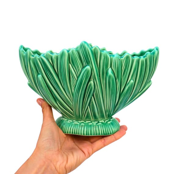 Large Mid Century SylvaC Green Ceramic Vase-Planter Hyacinth 2456 Pattern Made in England