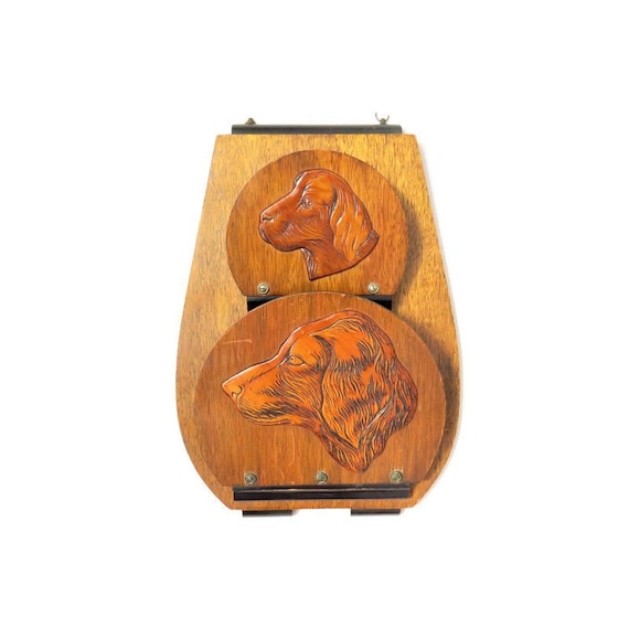 Art Deco Gun Dogs Wall Newspaper-Letter Rack Made in Belgium 1940's. Vintage Dogs Wall Decor