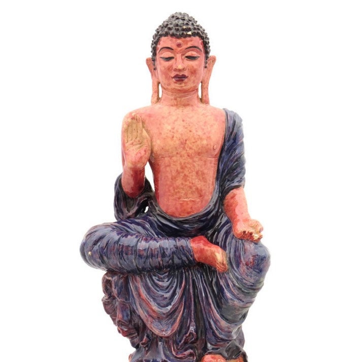 Large Ceramic Buddha 15'' H .Vintage Large Ceramic Sitting Buddha .60's