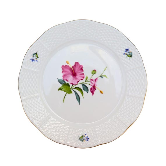 Herend Bermuda Flowers Plate: Hand-Painted Porcelain with 24k Gold Rim