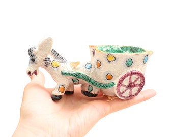 Petit bol à bonbons âne et chariot en poterie italienne du milieu du siècle par Fratelli Fanciullacci, jardinière en poterie italienne rétro