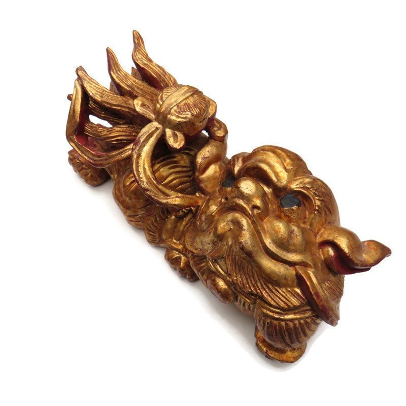 Antique Chinese Wooden Carved Foo Dog Figures Decor Pair .Fengshui Home Decor