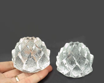 Retro Swedish clear frosted glass candle holders by Orrefors, designed by Berit Johansson, pattern name "Nimbus" Pair,Artichokes Home Decor