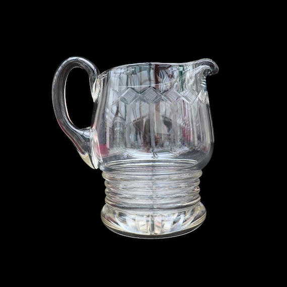 Antique Edwardian Cut Crystal Pitcher Jug 1 plus Litre, Ornate Clear Crystal Water Jug